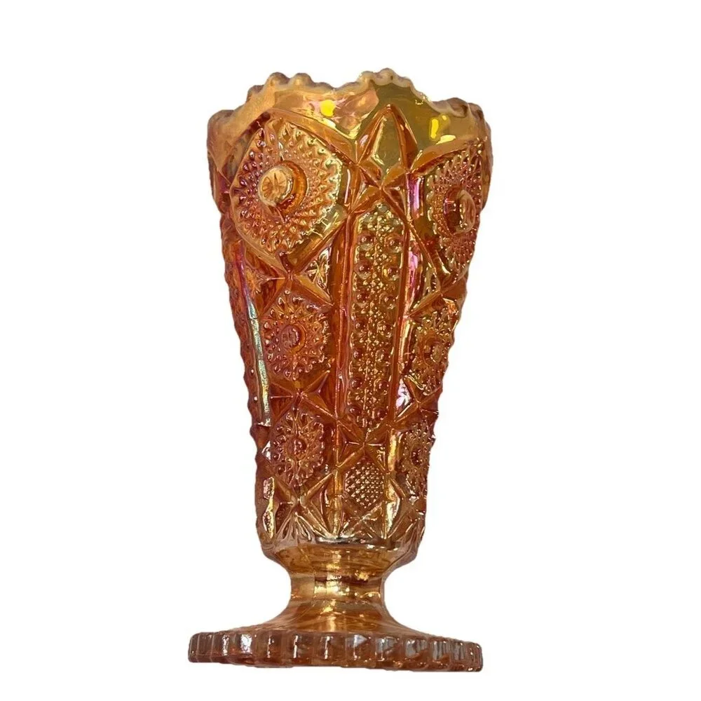 Vintage Imperial Carnival Glass  Vase Hobstar Marigold Iridescent Halloween Fall